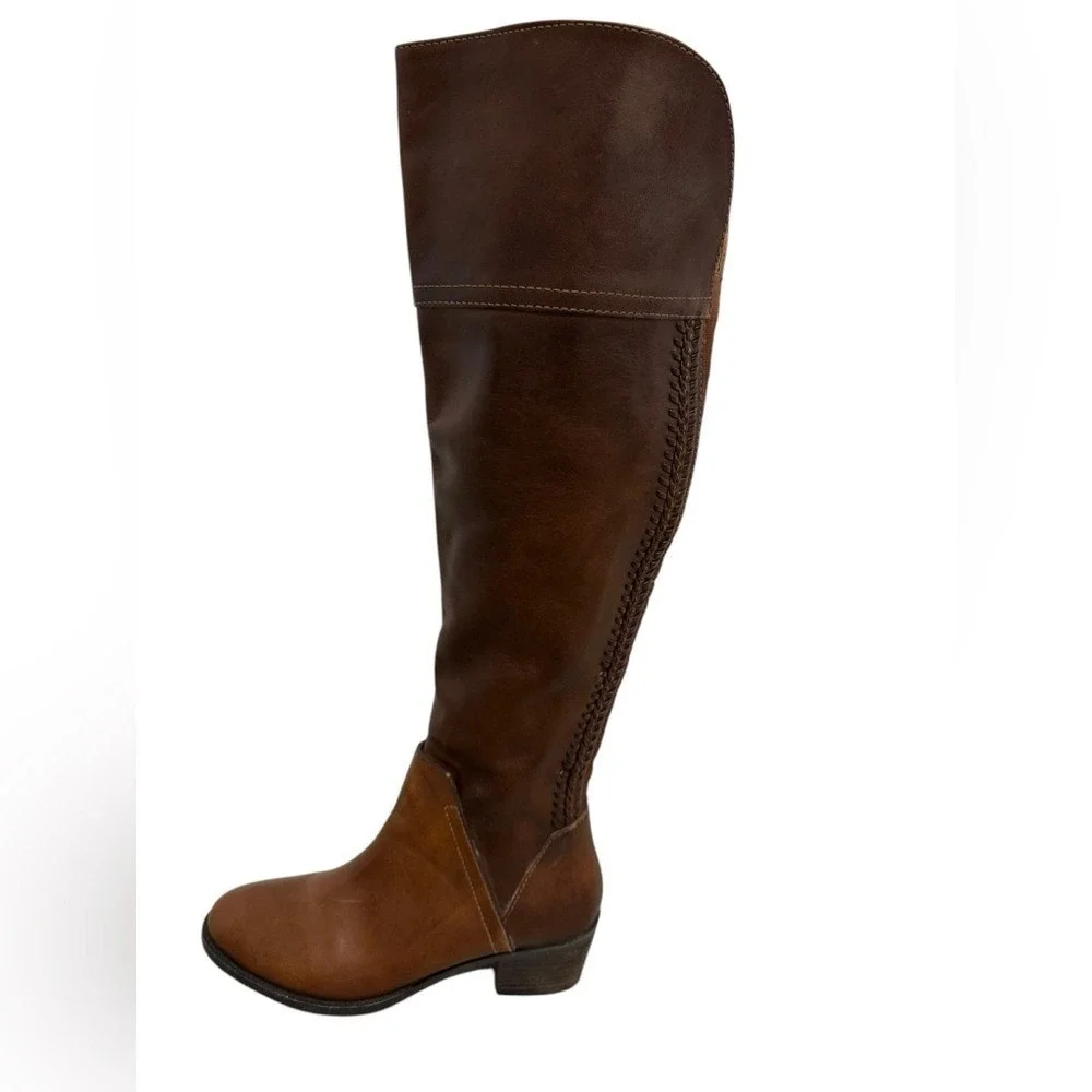 Vince Camuto Bendra‎ Leather Over the Knee Boots Brown Braided Detail Sz 6.5M